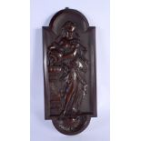 A 19TH CENTURY FRENCH BRONZE PLAQUE depicting a figure pouring water. 40 cm x 18 cm.