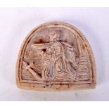 A small 17th/18th Century Spanish carved stone plaque depicting an unknown saint. 6 x 6cm.