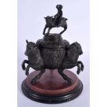 A 19TH CENTURY FRENCH GRAND TOUR CENSER AND COVER formed with leaping bulls. 20 cm x 11 cm.