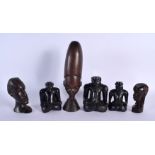 A GROUP OF 19TH CENTURY CONTINENTAL WOOD FIGURES. Largest 27 cm high. (qty)