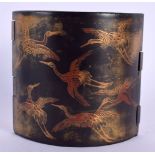 A 19TH CENTURY JAPANESE MEIJI PERIOD GOLD LACQUERED SLIDING WOOD BOX painted with cranes. 9 cm x 9 c