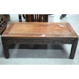 A SMALL 19TH CENTURY CHINESE CARVED HARDWOOD LOW TABLE. 77 cm x 40 cm.