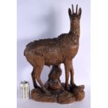 A VERY UNUSUAL LARGE 19TH CENTURY BAVARIAN BLACK FOREST CARVED WOOD IBEX boldly modelled upon a natu