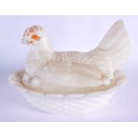 AN UNUSUAL VICTORIAN MILK GLASS HEN BOX AND COVER. 18 cm x 13 cm.