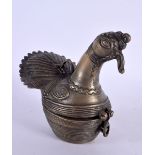 AN ANTIQUE INDIAN BRONZE BIRD BOX AND COVER. 13 cm x 13 cm.