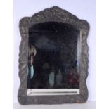 A large middle Eastern wood and silver bevelled mirror 73 x 54 cm.