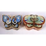 TWO CLOISONNE ENAMEL BUTTERFLY BOXES. 4.5cm x 3.2cm x 1.6cm (2)