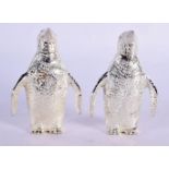 A PAIR OF SILVER PLATED PENGUIN CONDIMENTS. 265 grams. 7.5 cm x 4.5 cm.