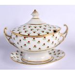 A LATE 18TH CENTURY ENGLISH TWIN HANDLED SAUCE TUREEN AND COVER with stand. 21 cm x 18 cm. (2)