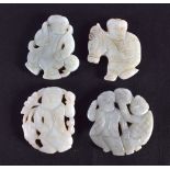 A SET OF FOUR 19TH/20TH CENTURY CHINESE CARVED JADE PLAQUES modelled as boys, including one on a hob