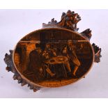 A FINE MID 19TH CENTURY SCOTTISH CARVED WOOD SNUFF BOX decorated with a tavern scene. 12 cm x 7 cm.
