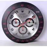 A ROLEX SHOP DISPLAY ADVERTISING WALL CLOCK. 33 cm diameter.