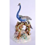 A LARGE 19TH CENTURY MEISSEN PORCELAIN FIGURE OF A BIRD modelled upon a naturalistic base. 21.5 cm h