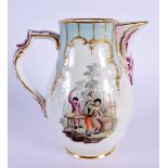 A 19TH CENTURY GERMAN PORCELAIN CREAM JUG Meissen style, painted with figures. 11.5 cm high.