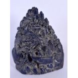 A CHINESE CARVED LAPIS LAZULI TYPE MOUNTAIN BOULDER 20th Century. 21 cm x 14 cm.