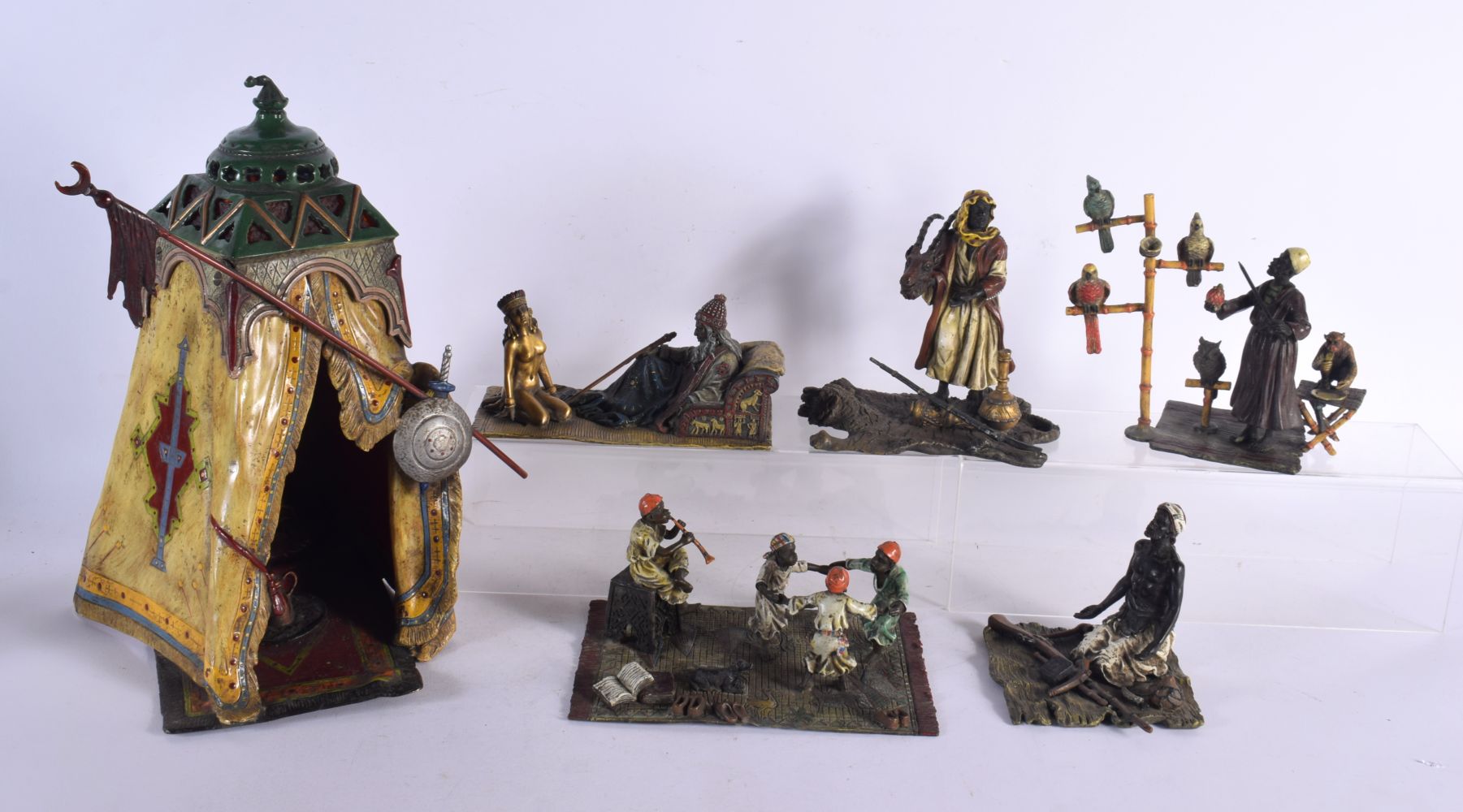 A COLLECTION OF AUSTRIAN COLD PAINTED BRONZE FIGURAL GROUPS in various forms and sizes. Largest 32 c