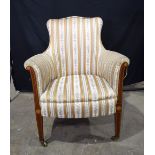 AN EDWARDIAN UPHOLSTERED MAHOGANY CHAIR. 92 cm x 68 cm.