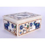 AN INDIAN MARBLE HARDSTONE INLAID BOX. 10.5 cm wide.