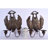 A PAIR OF CONTEMPORARY BAT WALL SCONCES. 30 cm x 20 cm.