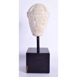 A RARE MESOPOTAMIA SUMERIAN 4000 BC MARBLE DOUBLE SIDED HEAD VASE. 16 cm high. Provenance: Private U