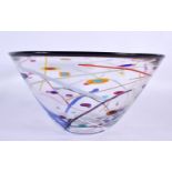 A STYLISH GLASS MULTI COLOURED SWIRLING BOWL. 21 cm x 12 cm.