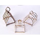 TWO SILVER TOAST RACKS and a silver plated rack. Sheffield 1932 & Birmingham 1933. 322 grams overall