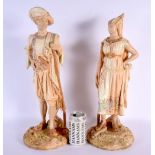 A LARGE PAIR OF 19TH CENTURY ROYAL WORCESTER BLUSH IVORY FIGURES modelled as Bringaree Indians. 46 c