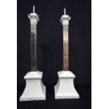 A pair of ceramic nickel plated column form table lamps 68 cm (2).