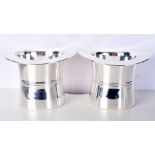 A PAIR OF SILVER PLATED TOP HAT WINE COOLERS. 18 cm x 15 cm.