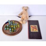 A collection of marbles together with a solitaire board, a teddy and a Draughts (Qty)