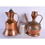 TWO 19TH CENTURY MIDDLE EASTERN COPPER VESSELS. Largest 33 cm high. (2)