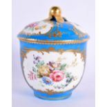 Sevres sucrier and cover painted with flowers in raised tooled gilt cartouches, Crossed L’s, with S