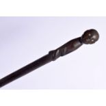 A VINTAGE AFRICAN TRIBAL CARVED WOOD FIGURAL STAFF. 87 cm long.