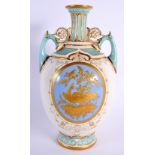 Royal Worcester fine and rare vase with elaborate chased gilt bird decoration in Japanese style by T