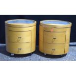 A pair of Husta bedside/occasional cabinets on castors with pivoting glass tops 47 x 45 cm(