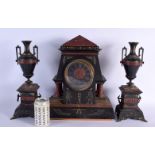 A LARGE 19TH CENTURY FRENCH EGYPTIAN REVIVAL MARBLE CLOCK SET decorated with figures. Mantel 42 cm x