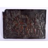 A VERY RARE EARLY 18TH CENTURY EUROPEAN COPPER ON LEAD PANEL depicting figures performing erotic