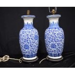 A pair of blue and white Chinese porcelain table lamps 58 cm (2).