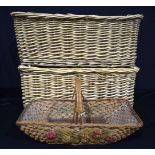 A Victorian Trug together with two large Wicker baskets largest 28 x 70 x 46 cm (3)