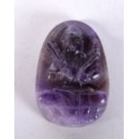 A small Chinese Fluorite boulder carved with a buddha 5 x 3 cm .