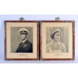 A PAIR OF 1940S PICTURES depicting King George & the Queens Mother, with coronet mounts. 32 cm x 28