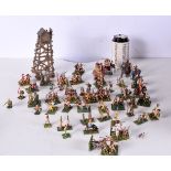 A collection of painted metal war games figures Roman,seige tower etc (Qty)