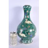 A CHINESE REPUBLICAN PERIOD FAMILLE VERTE PORCELAIN GARLIC NECK VASE painted with horse in flowers.