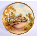 Royal Worcester fine plate painted with “Anne Hathaway's Cottage” signed R. Rushton bottom left side
