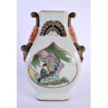 A 19TH CENTURY CHINESE TWIN HANDLED PORCELAIN VASE bearing Qianlong marks to base. 21 cm high.
