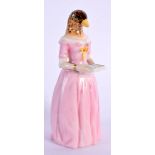 Royal Worcester candle-snuffer of Diffidence with with a pink dress date mark 1908 10x4.5cm