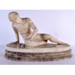 A LARGE 19TH CENTURY EUROPEAN ALABASTER FIGURE OF THE DYING GAUL. 40 cm x 24 cm.