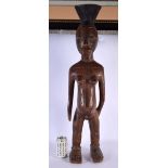 A LARGE EARLY 20TH CENTURY AFRICAN CARVED HARDWOOD TRIBAL MANGBETU FIGURE modelled as a female with