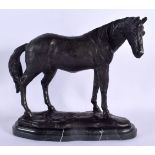 A CONTEMPORARY BRONZE FIGURE OF A HORSE. 24 cm x 22 cm.