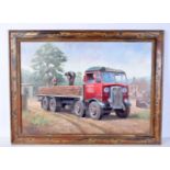 Mike Jeffries 20th Century oil on canvas of a London Brick company lorry 50 x 70 cm